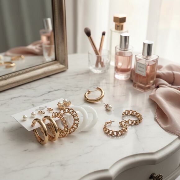 None Jewelry - 3/$25 - Hoop Earring Set - Mix of Gold and White